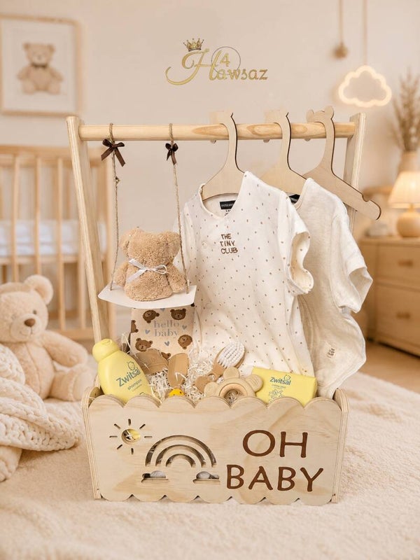 Luxe Houten Kraammand met Naam  Complete Baby Giftset