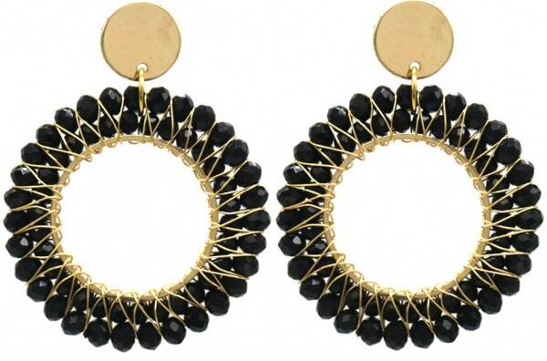 Oorbellen faceted glass beads zwart