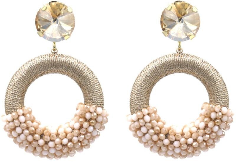 Oorbellen faceted glass beads beige