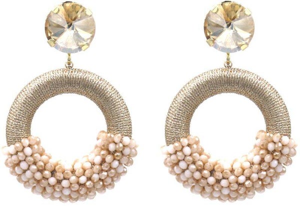 Oorbellen faceted glass beads beige