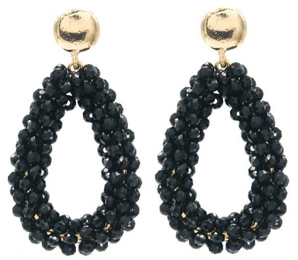 Oorbellen faceted glass beads zwart