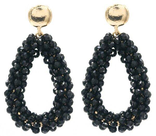 Oorbellen faceted glass beads zwart