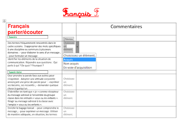 Grille d'évaluation M3 Word