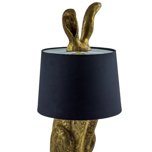 Antique Gold Rabbit Ears Lamp with Black Shade