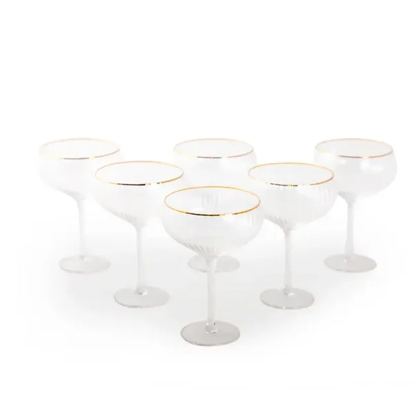 Set of 6 Traditional Coupe Champagne Glasses with Gold Rims