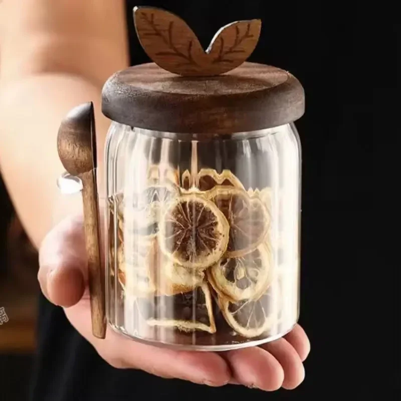 Autumn Storage Jars with Spoon | Glass Container | Wooden Lid
