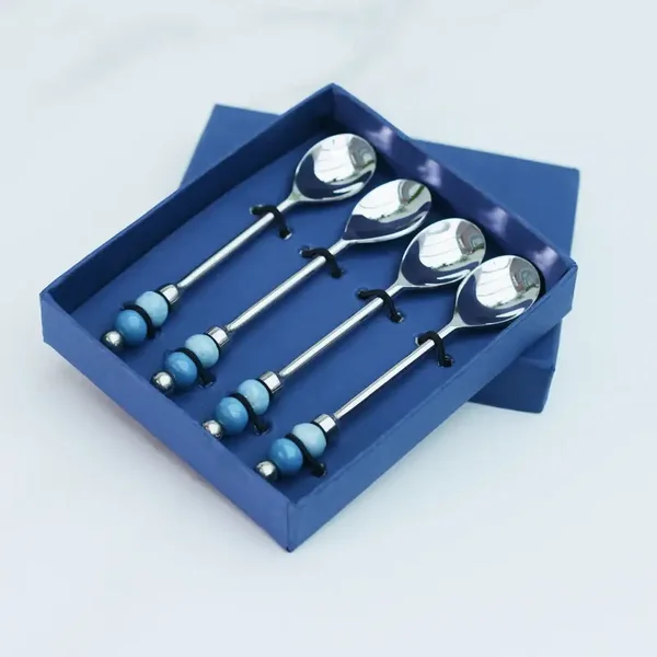 Hand Painted Ceramic Tipped Teaspoon Set, Aqua