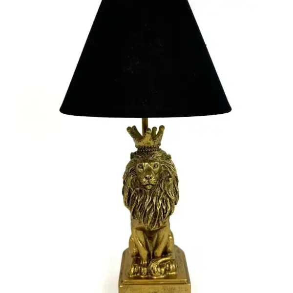 Antique Gold Lion Table Lamp w/ Black Shade
