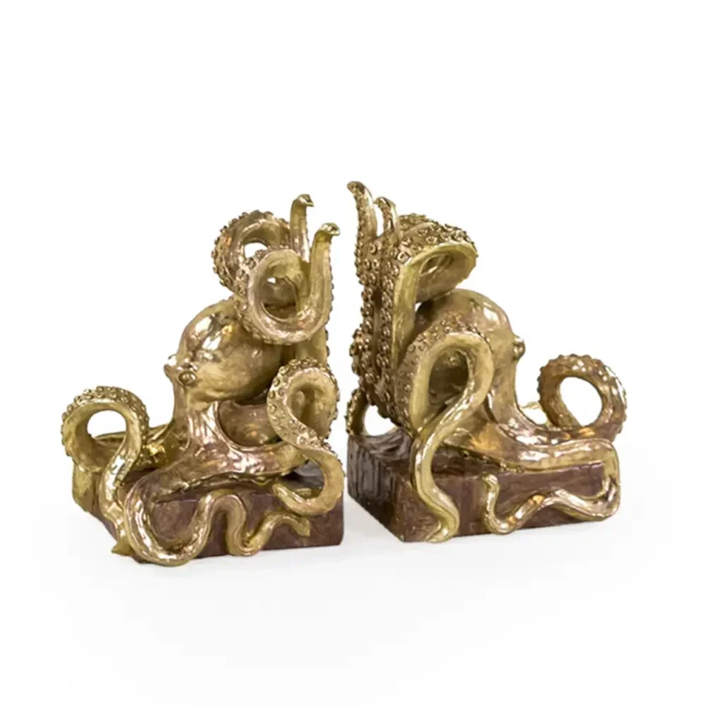 Gold or Silver Octopus Pair of Bookends
