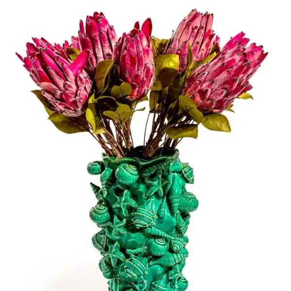 Crackle Aqua Blue Sea Shell Large Ceramic Vase