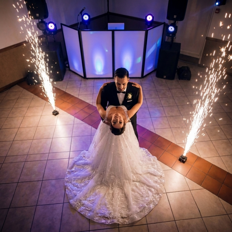 Jets de scène étincelles mariage salle fêtes Montargis