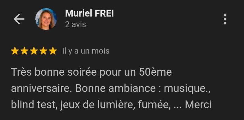 Avis Google Muriel Frei anniversaire 50 ans DJ Loiret