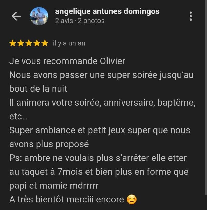 Avis Google Angelique Antunes DJ mariage Loiret