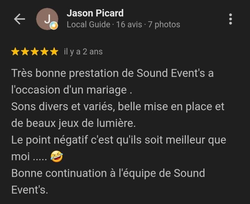 Avis Google Jason Picard mariage DJ Montargis