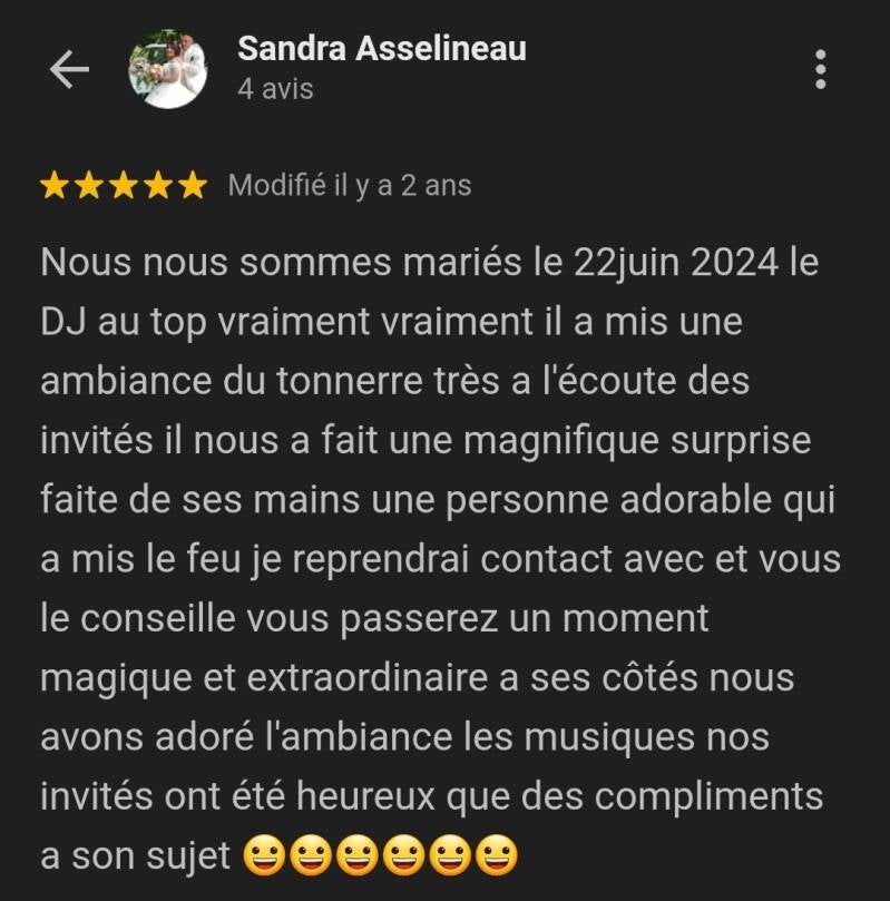Témoignage client mariage DJ professionnel Montargis 45