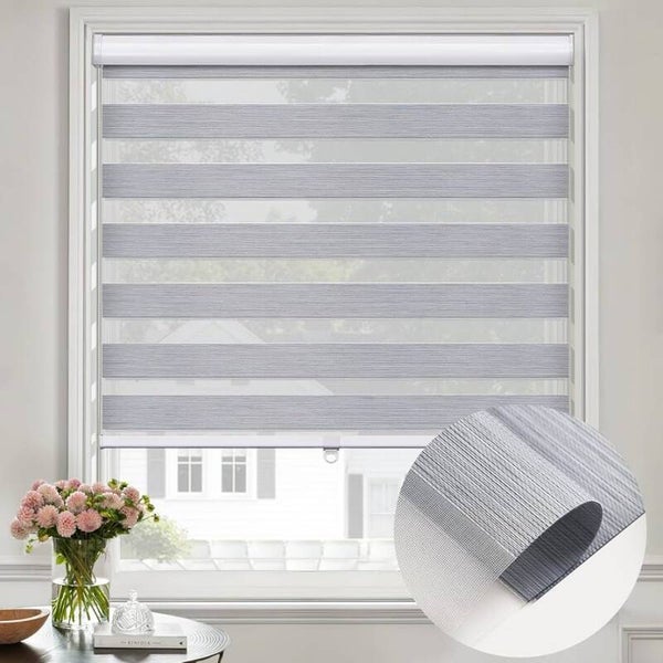 Grey Light Filtering Zebra Blinds | Montreal