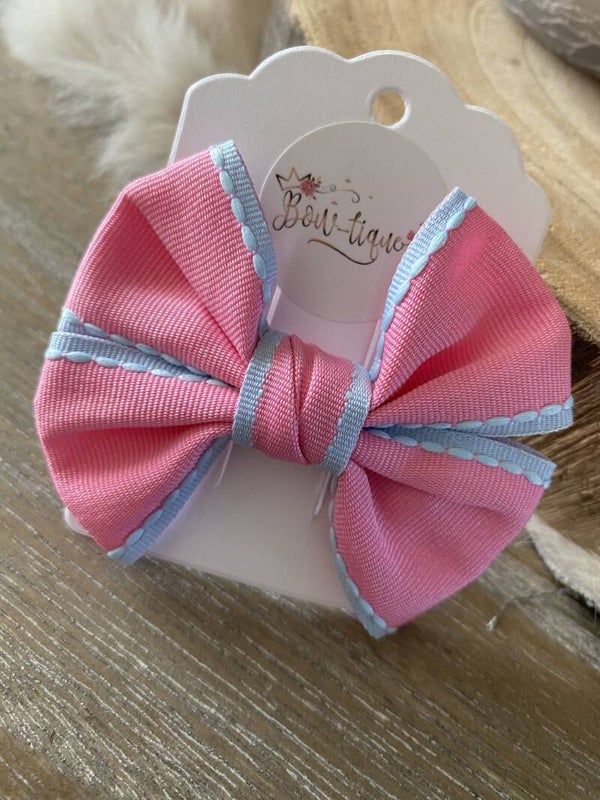 Grosgrain Strik Snoepkleurtjes Fuchsia/Blauw