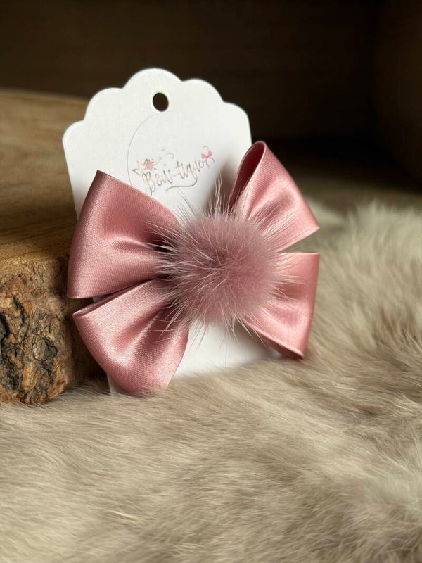 Strik satijn met pomponnetje Dusky Pink