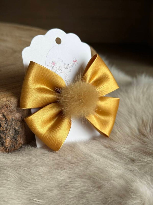 Strik satijn met pomponnetje Gold