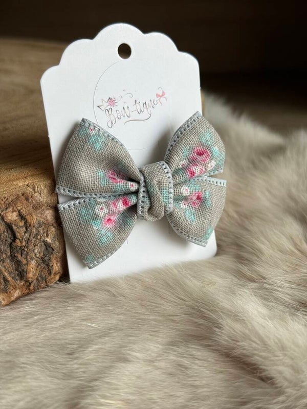 Strik Gebloemd Linnen Grijs