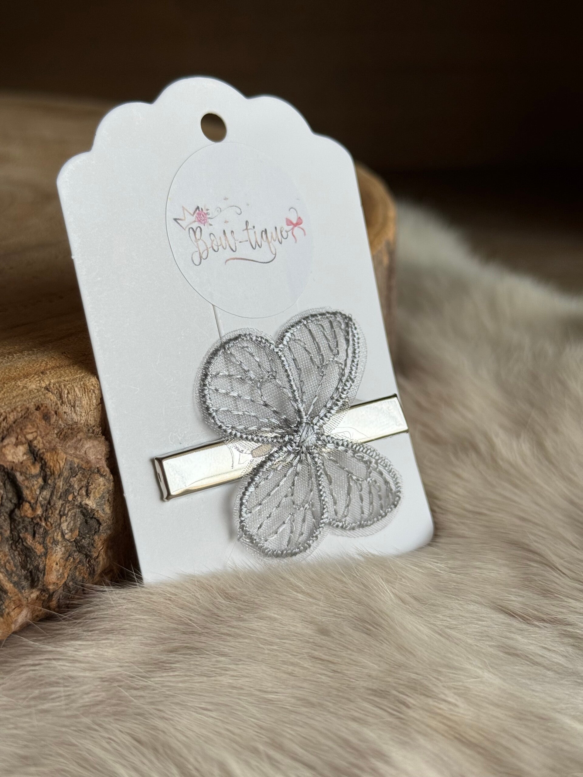 Alligatorclips Vlinder Grijs