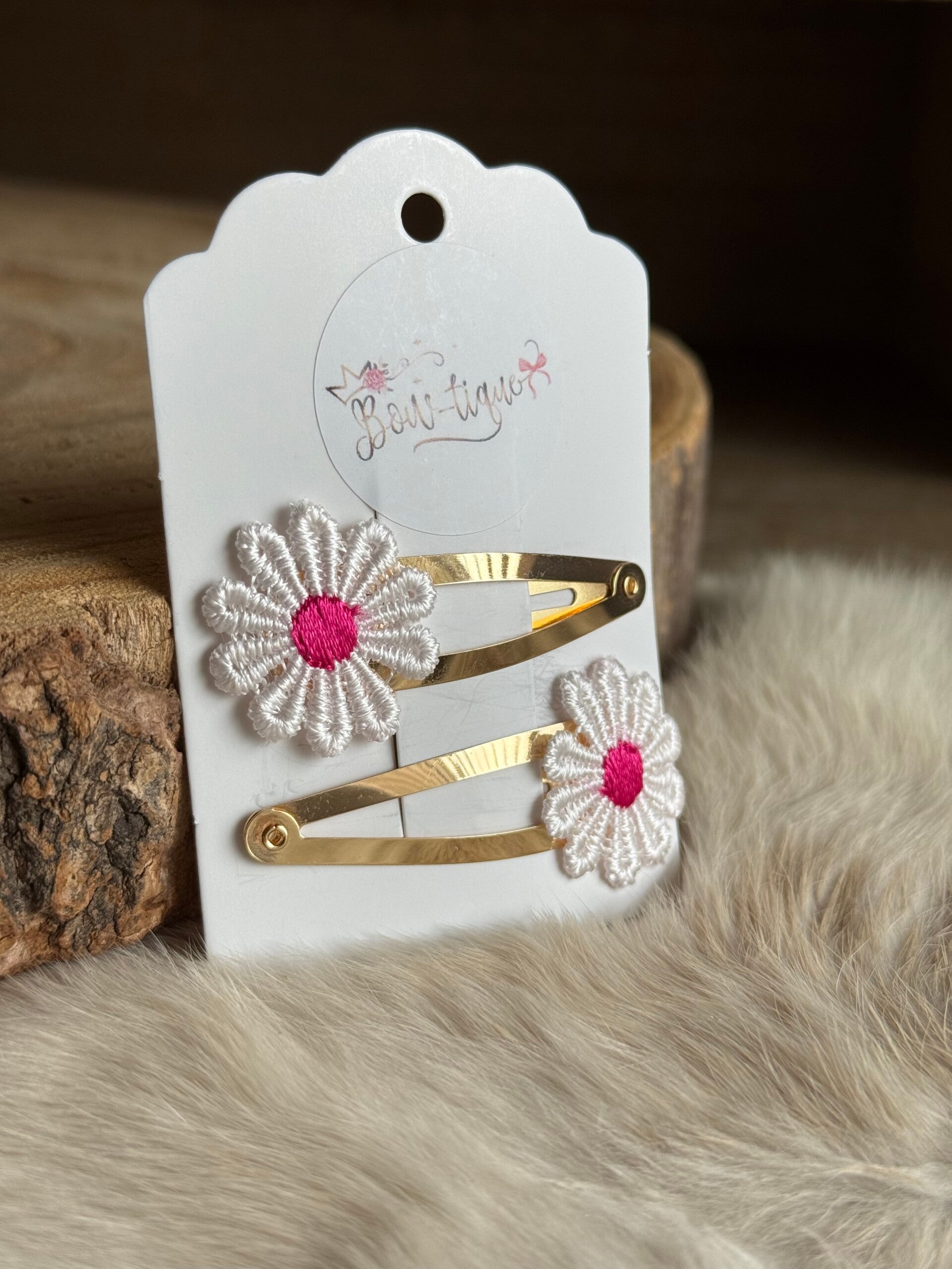 Klikklak Daisyflower 5cm Wit / Fuchsia