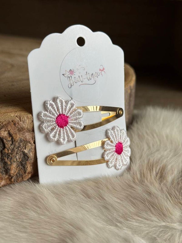 Klikklak Daisyflower 5cm Wit / Fuchsia