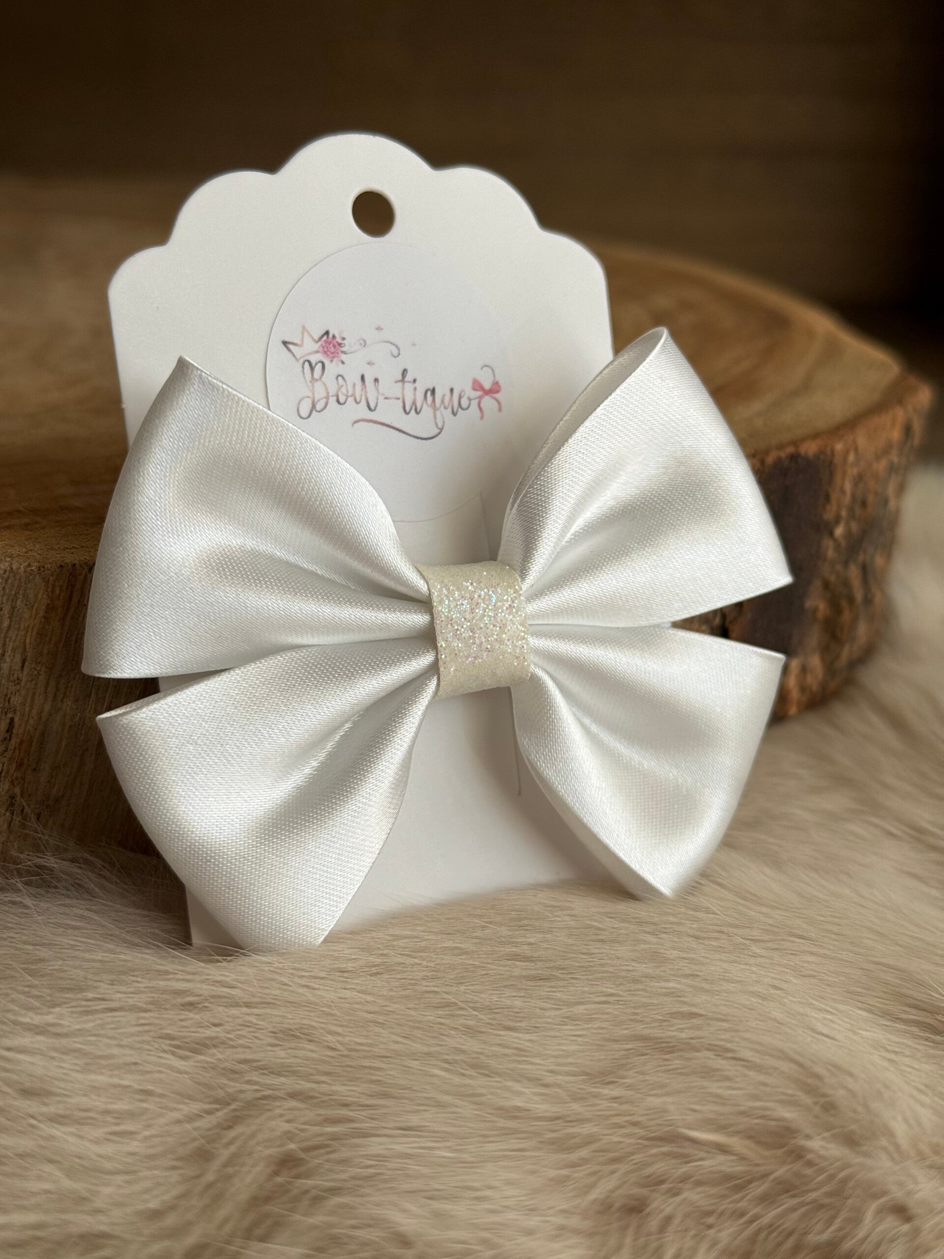 Satijnen Strik Glitter Bridal White