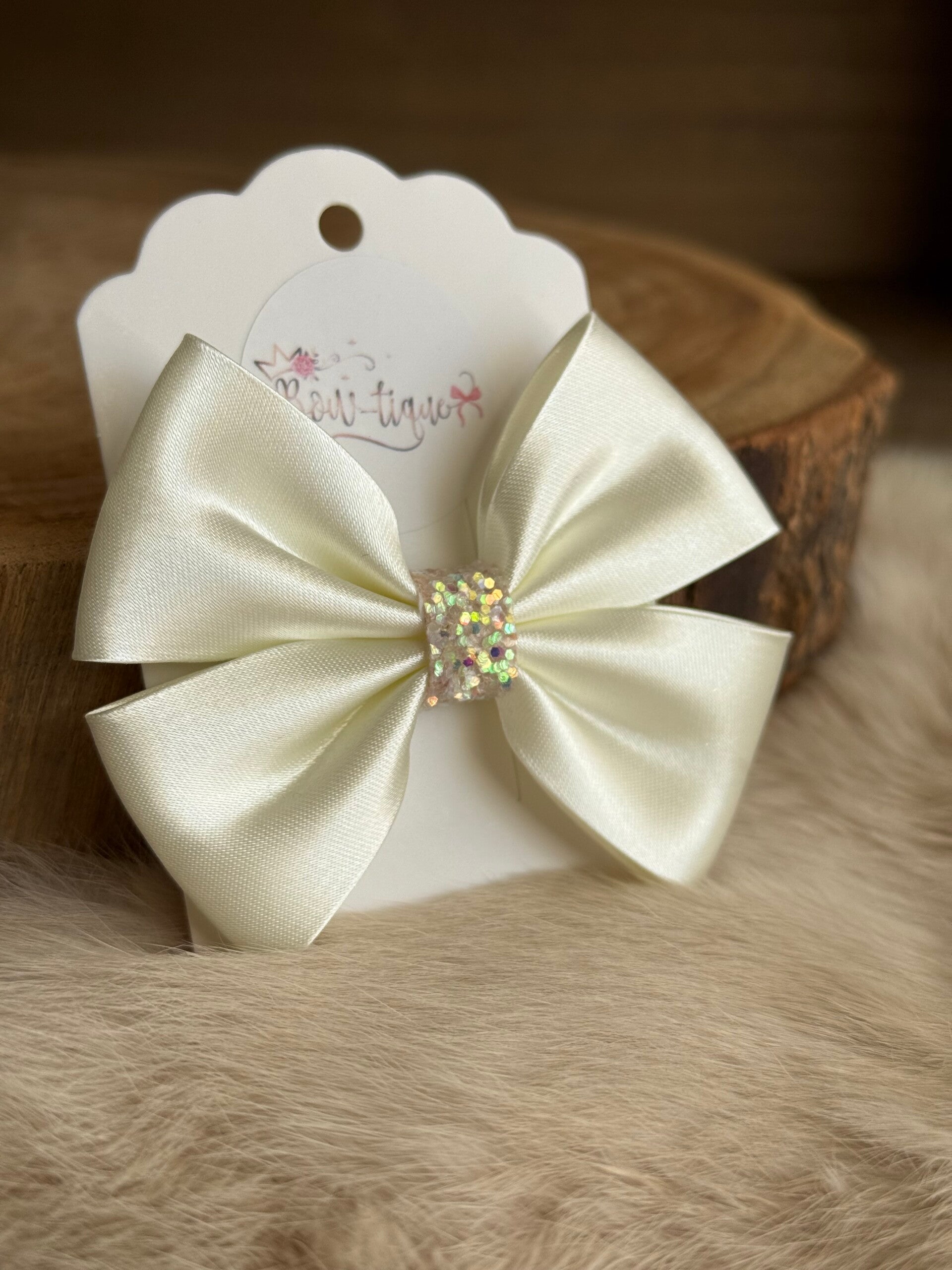 Satijnen Strik Glitter Light Cream