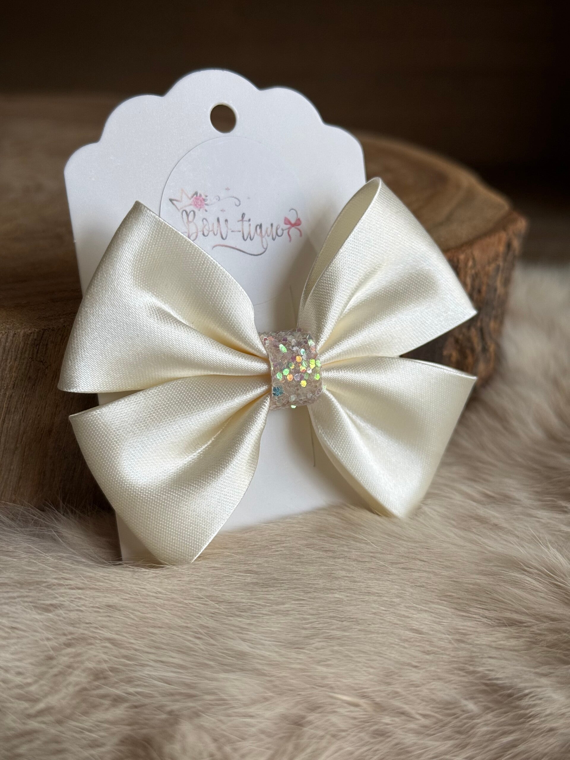 Satijnen Strik Glitter Ivory