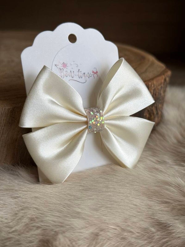 Satijnen Strik Glitter Ivory