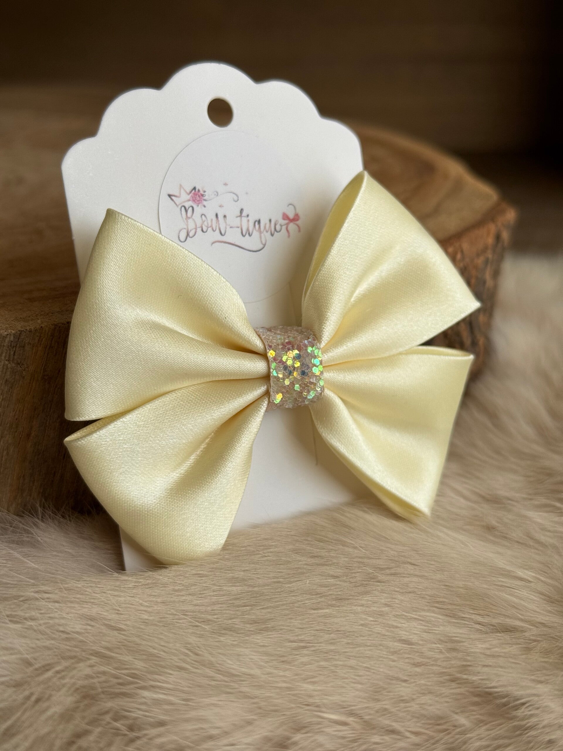 Satijnen Strik Glitter Pale Lemon