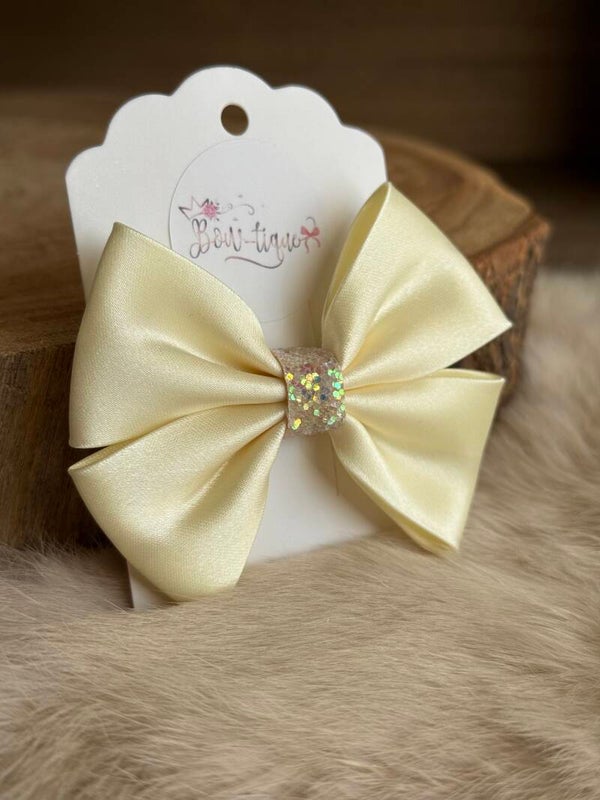 Satijnen Strik Glitter Pale Lemon