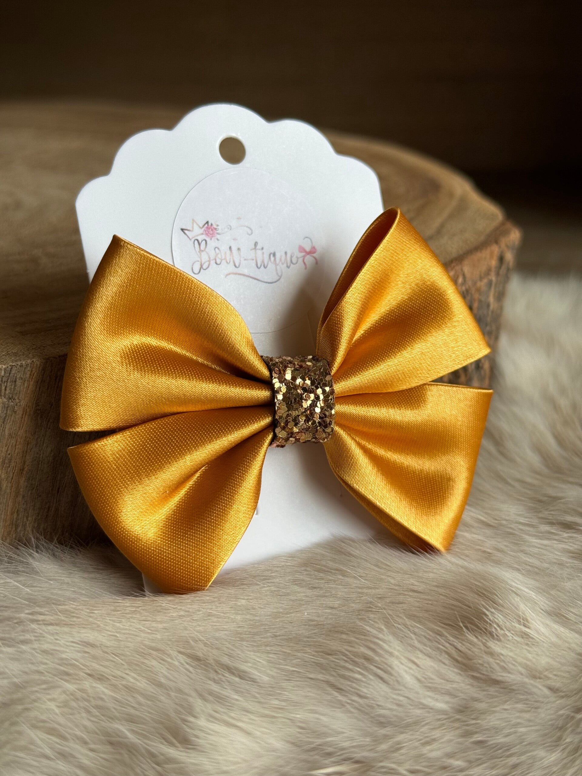 Satijnen Strik Glitter Old Gold