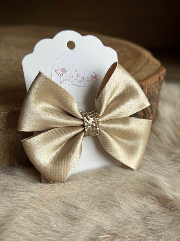 Satijnen Strik Glitter Soft Gold