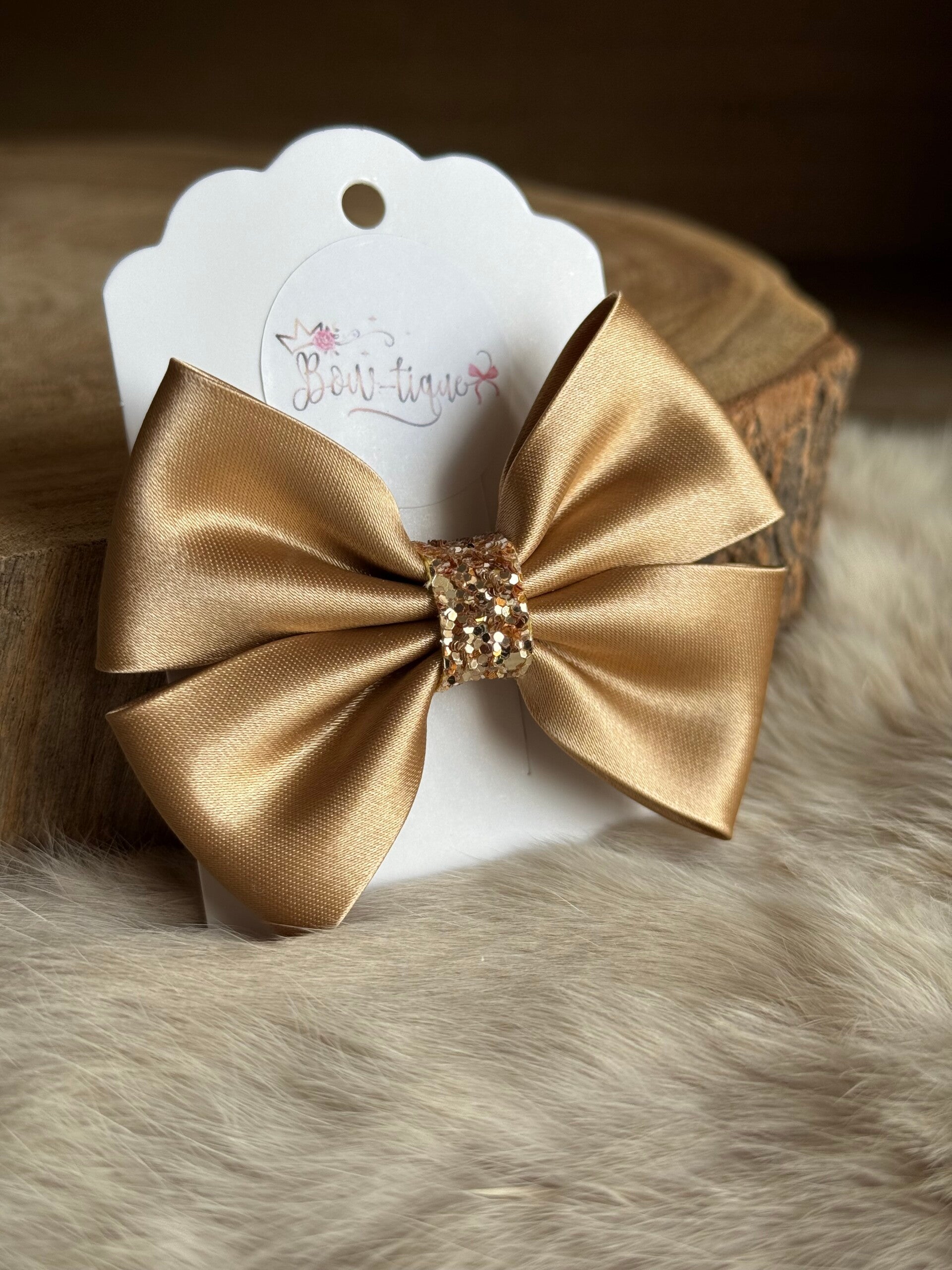 Satijnen Strik Glitter Latte