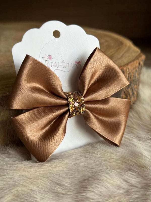 Satijnen Strik Glitter Caramel