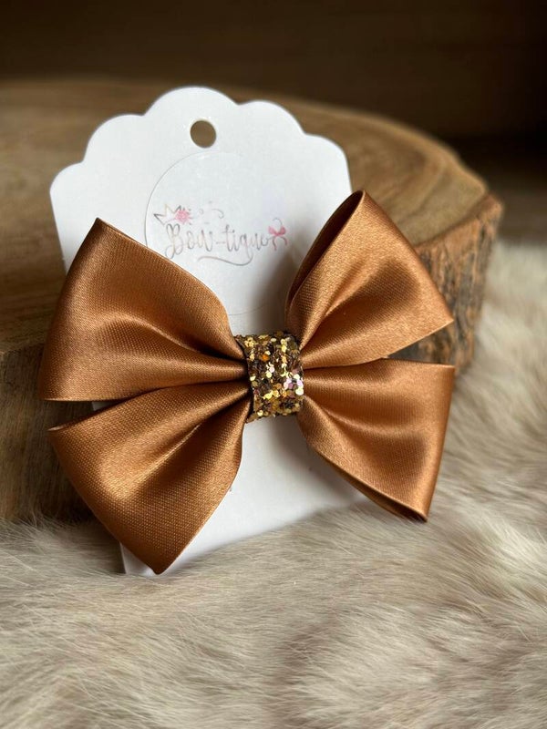 Satijnen Strik Glitter Russet Brown