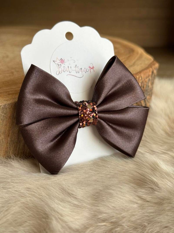 Satijnen Strik Glitter Dark Chocolat