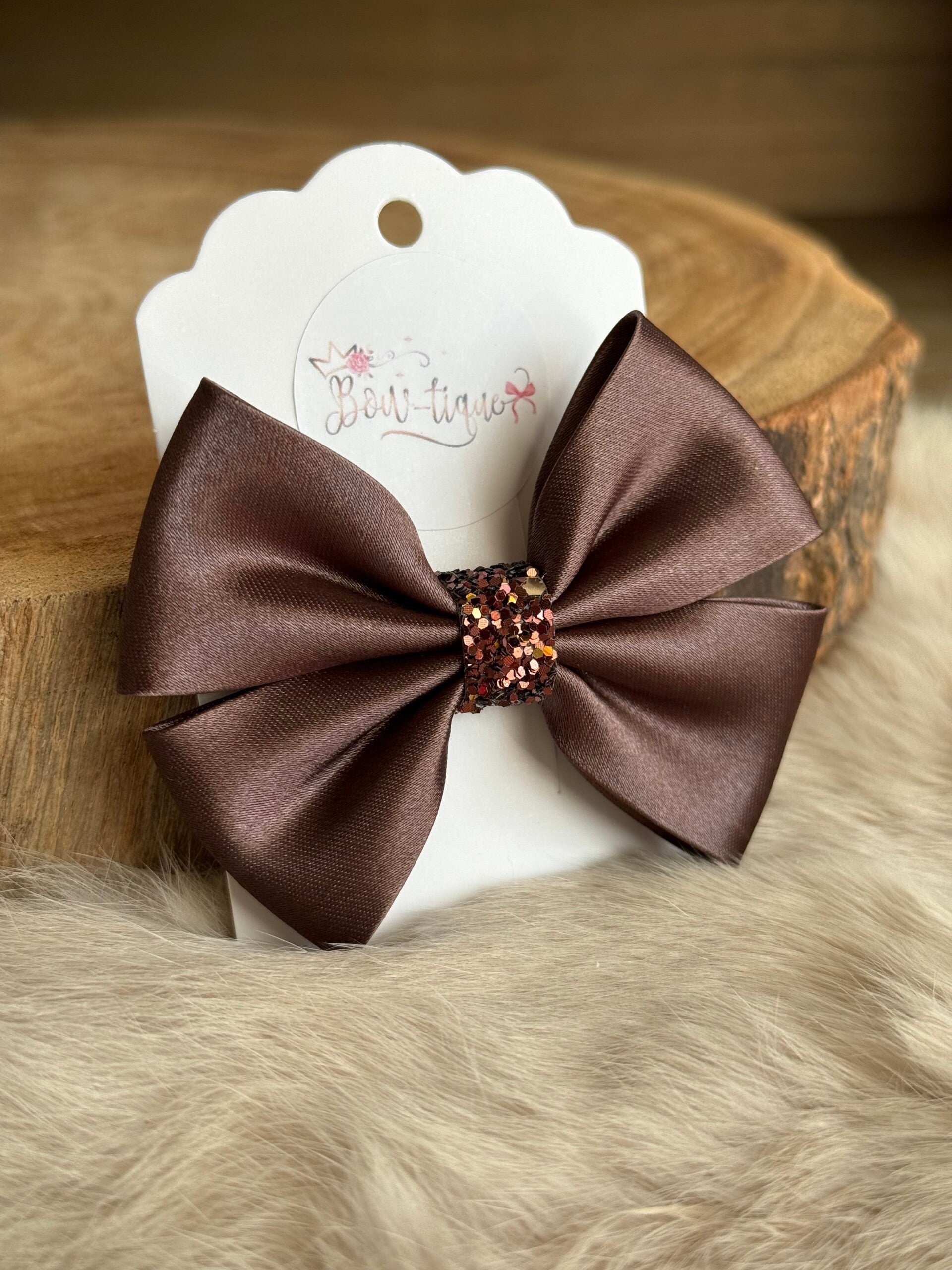 Satijnen Strik Glitter Dark Brown