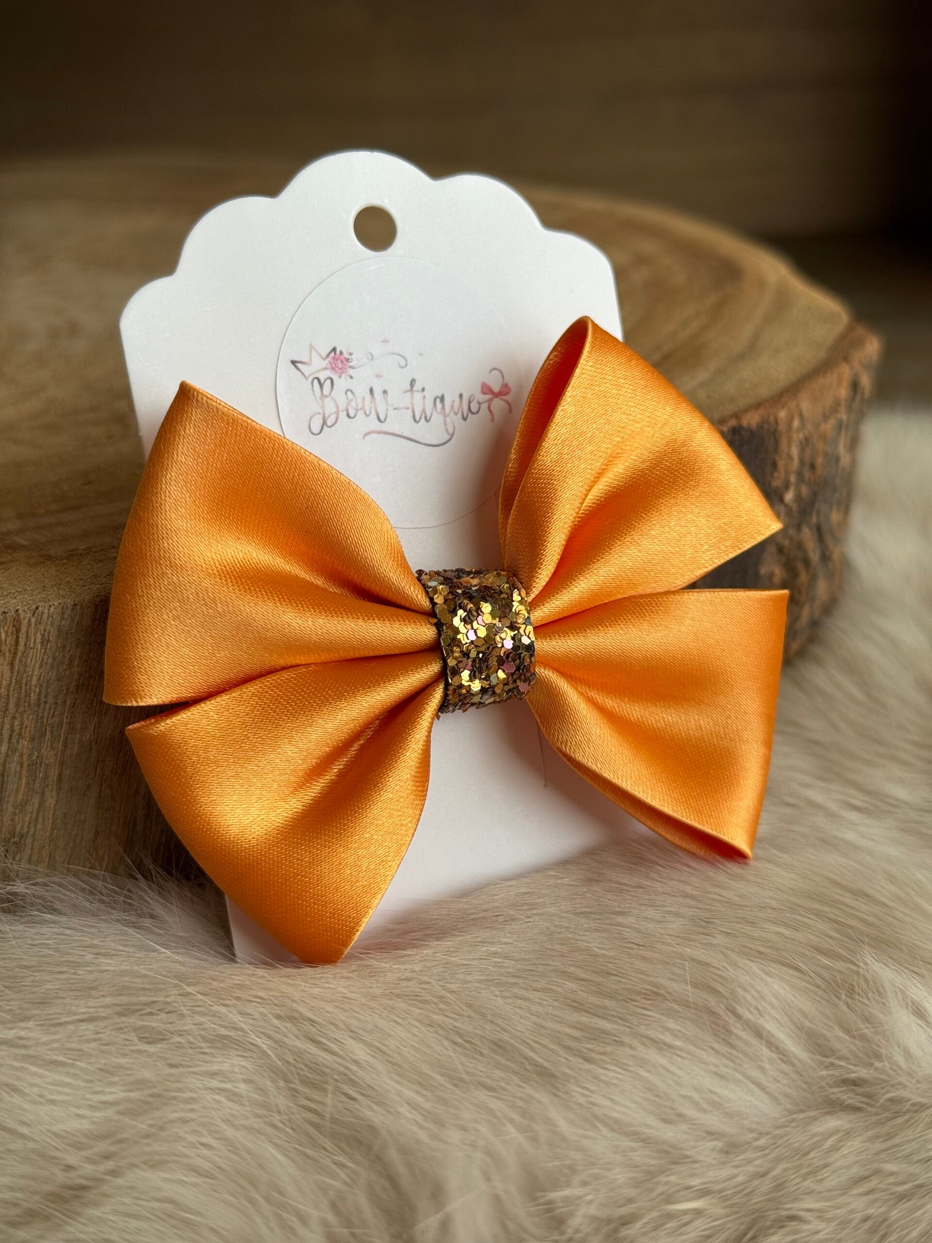 Satijnen Strik Glitter Tangerine