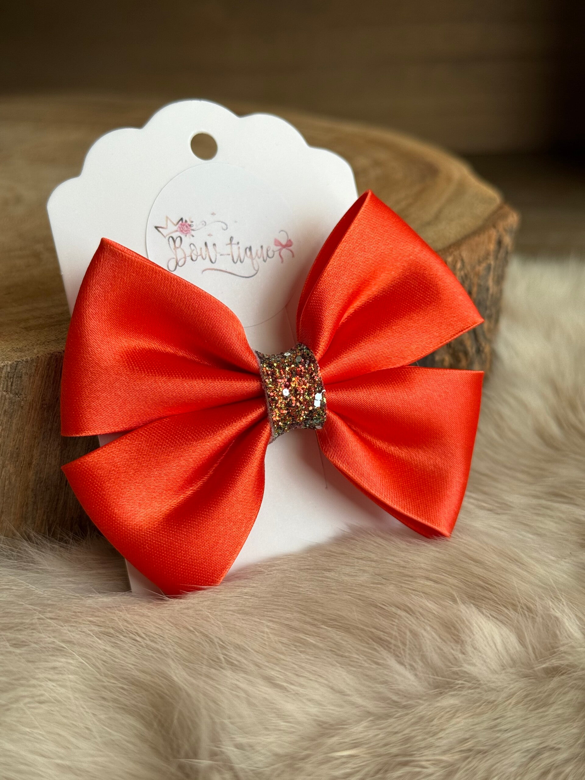 Satijnen Strik Glitter Dark Orange