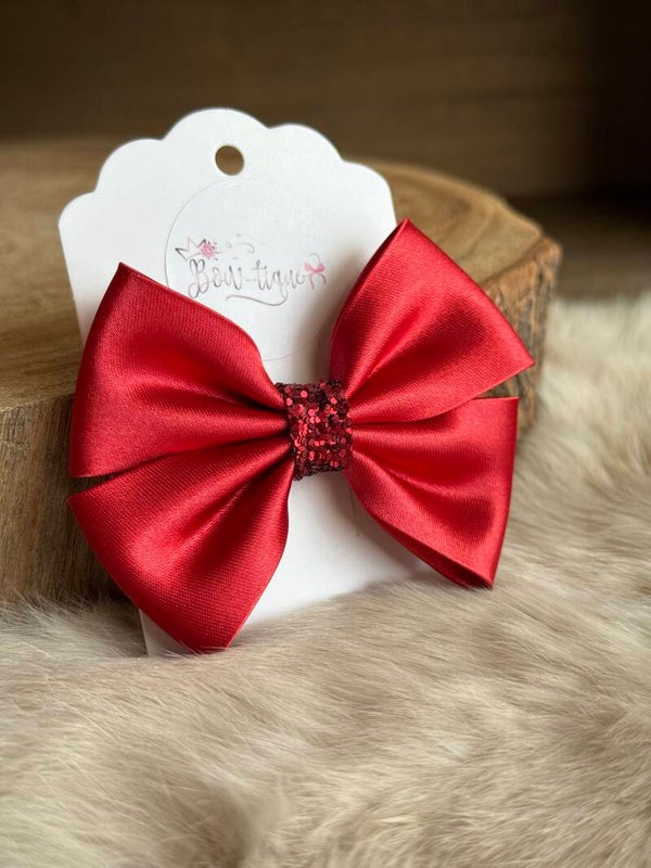 Satijnen Strik Glitter Dark Red