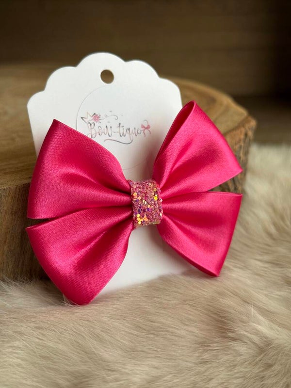 Satijnen Strik Glitter Fuchsia