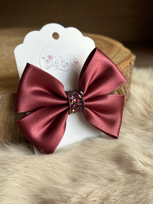 Satijnen Strik Glitter Burgundy