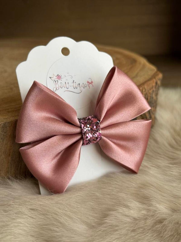 Satijnen Strik Glitter Dusky Pink