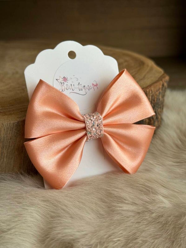 Satijnen Strik Glitter Peach
