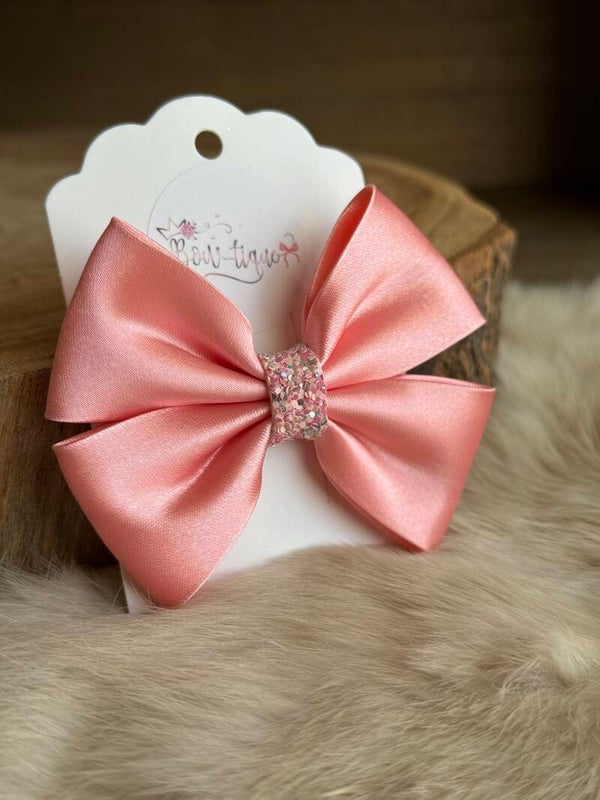 Satijnen Strik Glitter Rose Pink