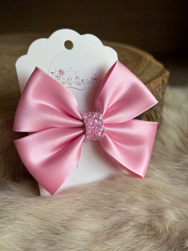 Satijnen Strik Glitter Baby pink