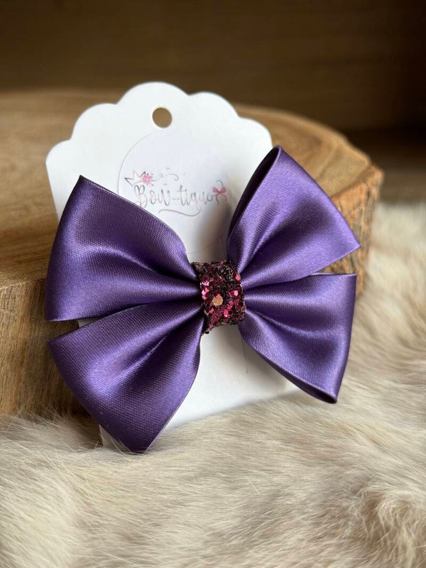 Satijnen Strik Glitter Aubergine